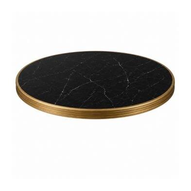 Emh Plateau de table professionnel rond Ø60 cm – décor marbre noir avec cerclage laiton – stratifié moulé pour restauration - noir BISPLATD60M_0