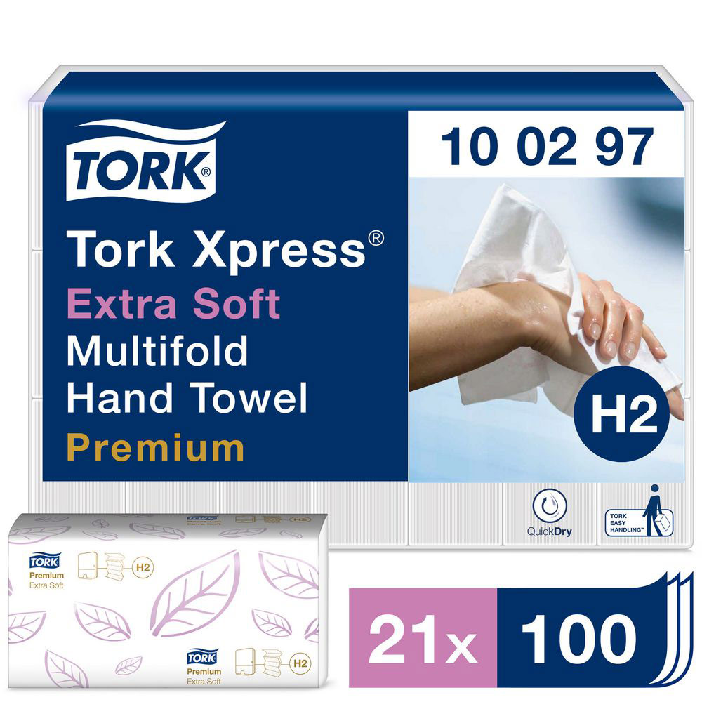 ESSUIE MAINS TORK XPRESS EXTRA DOUX - 100297 - PLIAGE EN M- 21 PAQUETS DE 100 FEUILLES - POUR TORK H2