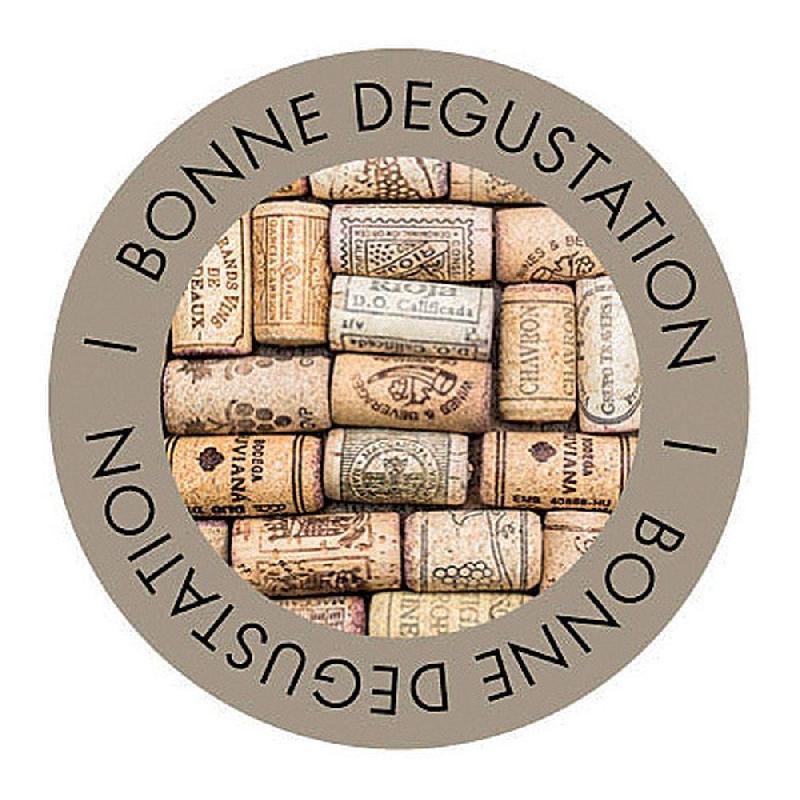 Etiquette cadeau adhésive Bonne dégustation bouchons Ø35mm - par 500 - Beige - Papier_0