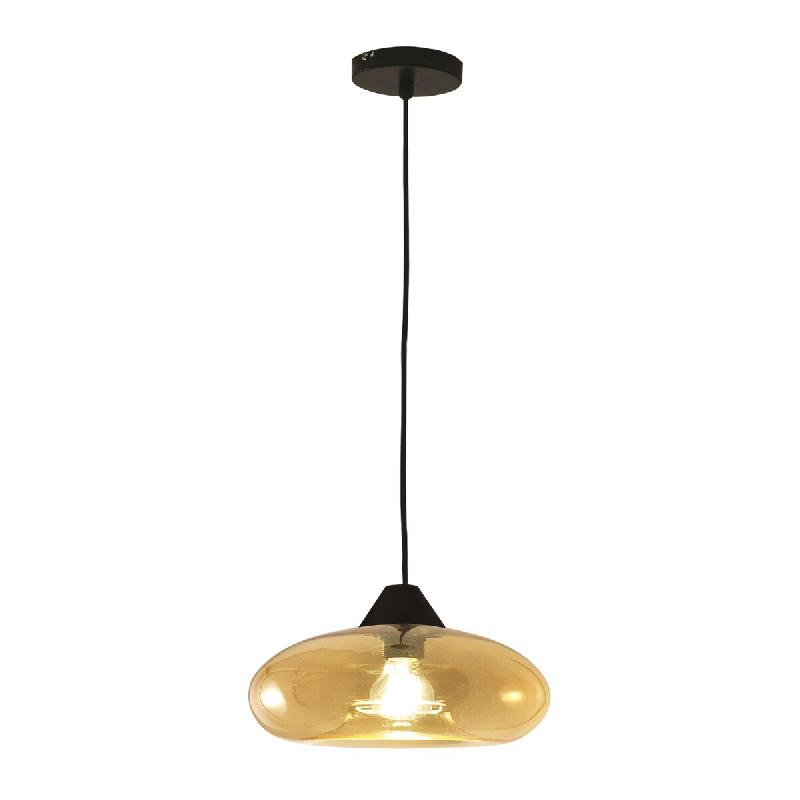 Fabas Luce Suspension Ela 27 cm en métal et verre soufflé ambré, douille E27, design moderne et élégant pour l'éclairage intérieur - orange 801_0