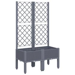 Helloshop26 - Jardinière bac lit surélevé plantes fleurs terrasse jardin avec treillis 80 x 40 x 142 cm PP gris 02_0038310 - 3000214166643_0
