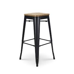 Kosmi Tabouret de bar en métal noir mat style industriel et assise en bois clair - Hauteur 76 cm - 3760301697244_0