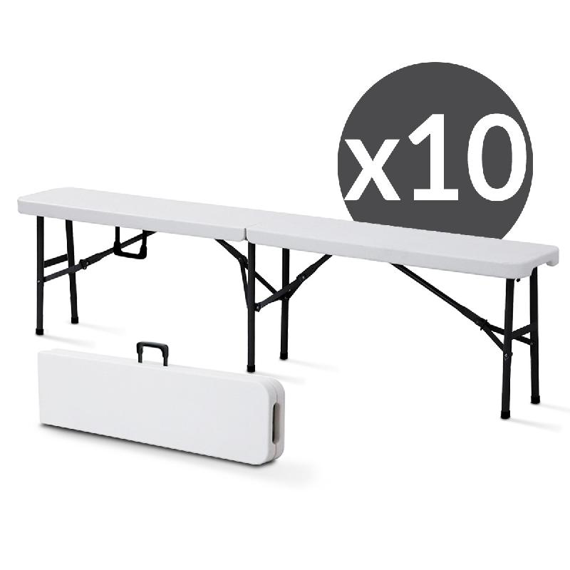 Lot de 10 bancs pliants 3 places - structure en acier et assise en PEHD - charge 300 kg_0