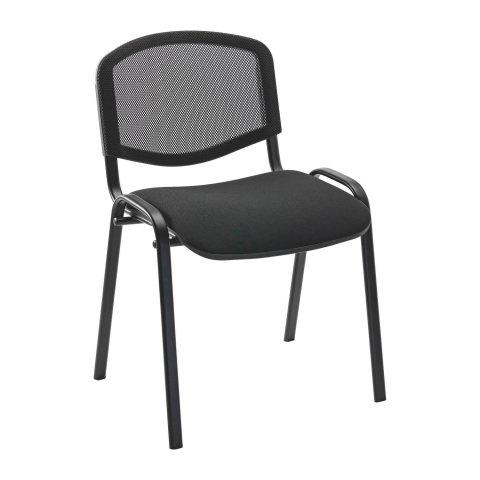 LOT DE 4 - CHAISE CONFÉRENCE RECONDITIONNÉE ASSISE TISSU DOSSIER MAILLE NOIRE