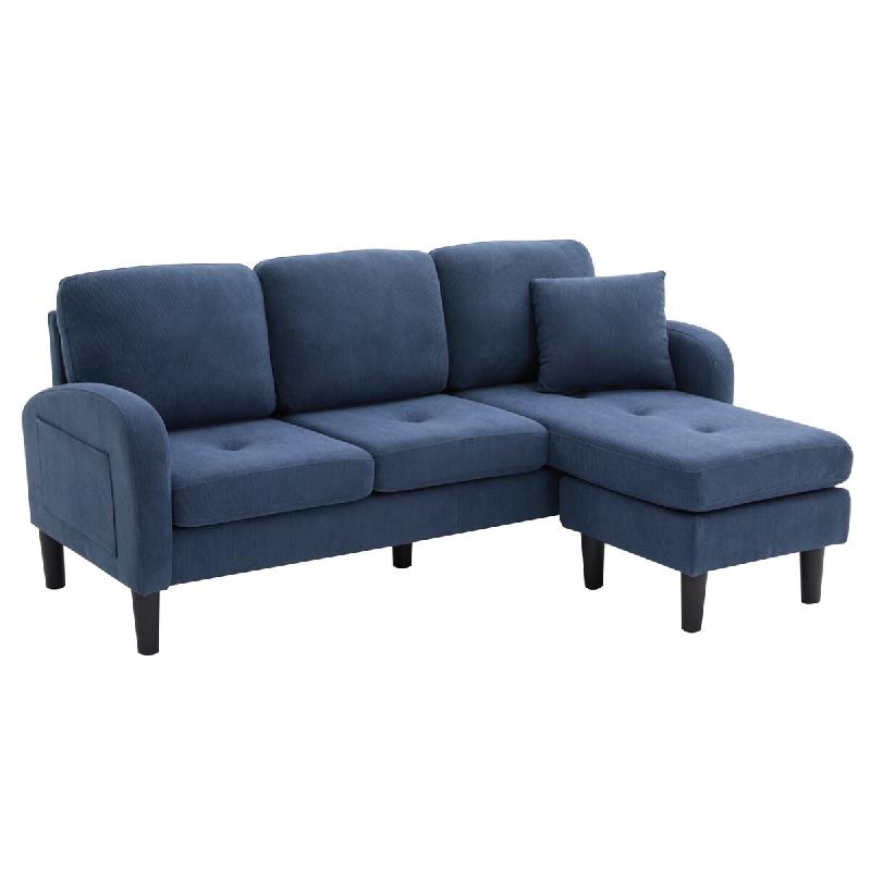 Merax canapé d'angle en L 166 cm avec méridienne flexible, 3 places, velours côtelé, module compact, bleu - bleu multi-matériau ZR5345B_0