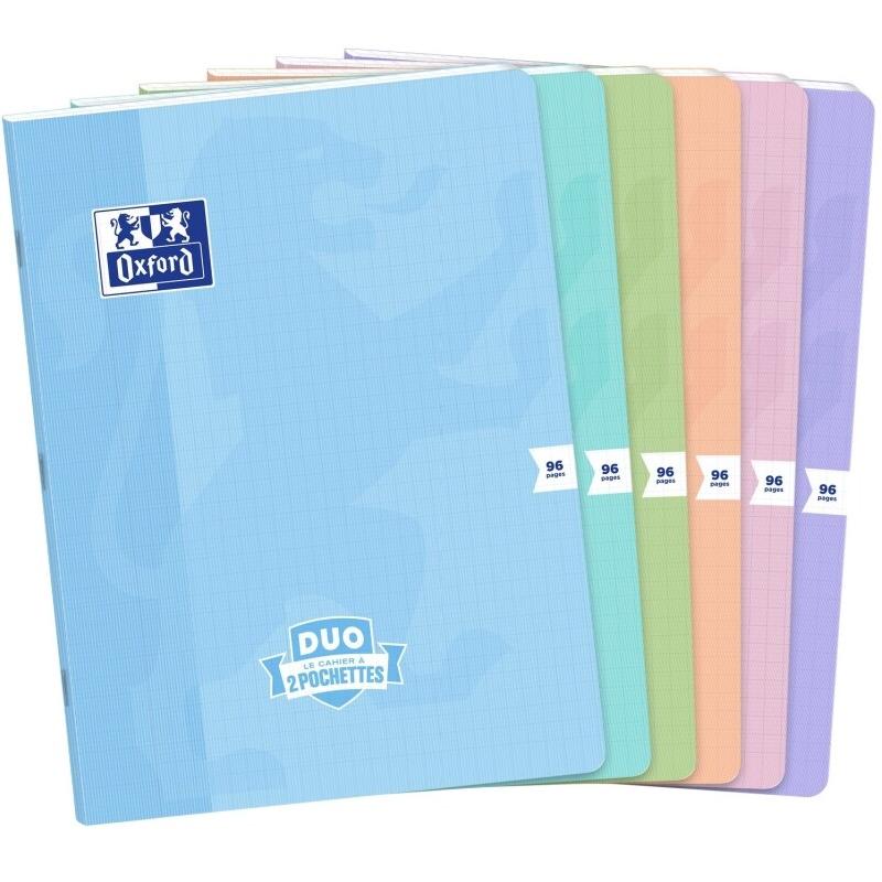 Oxford Lot de 10 Cahier Duo Pastel piqué 24x32, 96p./48 feuilles 90g/m², Séyès, coloris assortis (6) - 3020120251141_0