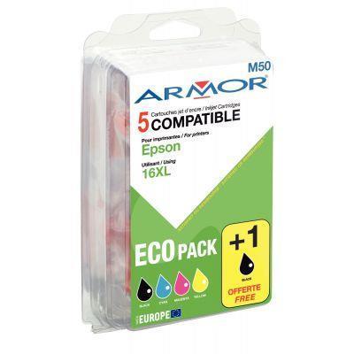Pack de 5 cartouches d'encre compatibles Epson T163XL - Noir, Cyan, Magenta, Jaune + 1 noir offert - Haute capacité - Garantie 2 ans_0
