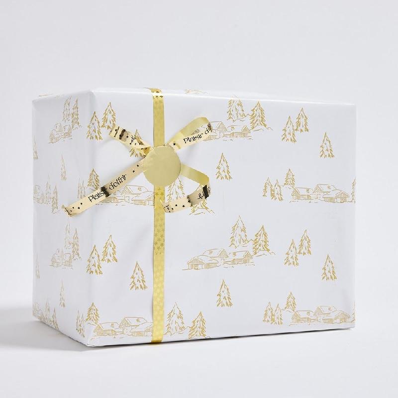 Papier cadeau Chalets blanc et or 0,70X50m_0