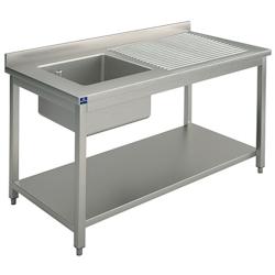 Plonge, 1 Bac, Égouttoir à Droite, Sur Piètement, Avec Étagère Inférieure, 1400X600 mm - Mastro - 7864908384869_0