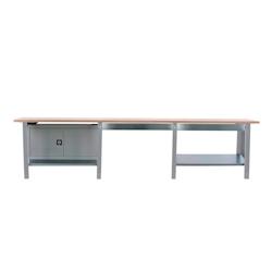 PROREGAL Etabli BUFFALO WOOD avec 2x Tiroir + Armoire| HxLxP 86,5x300x75cm | Capacité de Charge 1000kg | Gris - gris métal PR_RS157-101_0