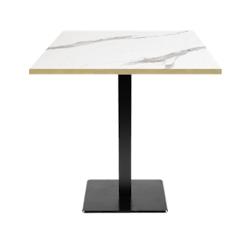 Restootab - Table 70x70cm - modèle Milan marbre blanc chants laiton - blanc fonte 3760371511525_0