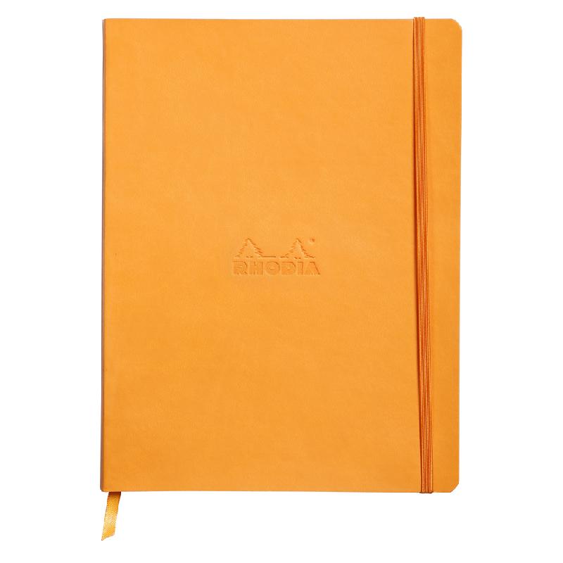 RHODIARAMA CARNET SOUPLE 19X25 CM 160 PAGES DOT PAPIER IVOIRE 90G FERMETURE ÉLASTIQUE - ORANGE