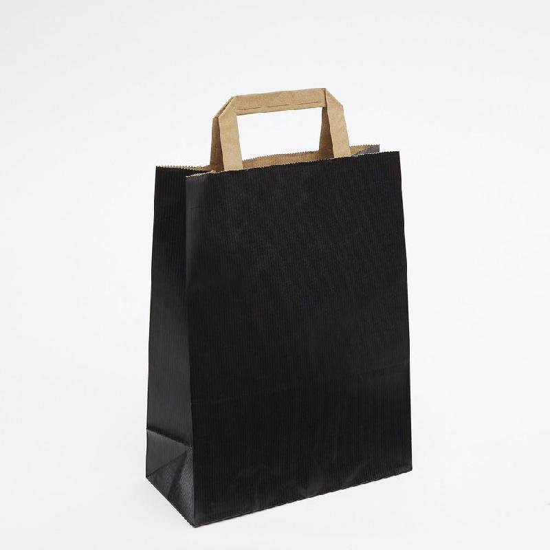 Sac kraft vergé noir poignées plates 22x10x29cm - par 50 - robuste et pratique pour divers articles_0