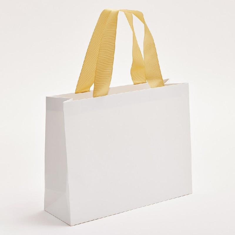Sac luxe blanc mat poignées ruban or 36x12x28cm - par 12_0