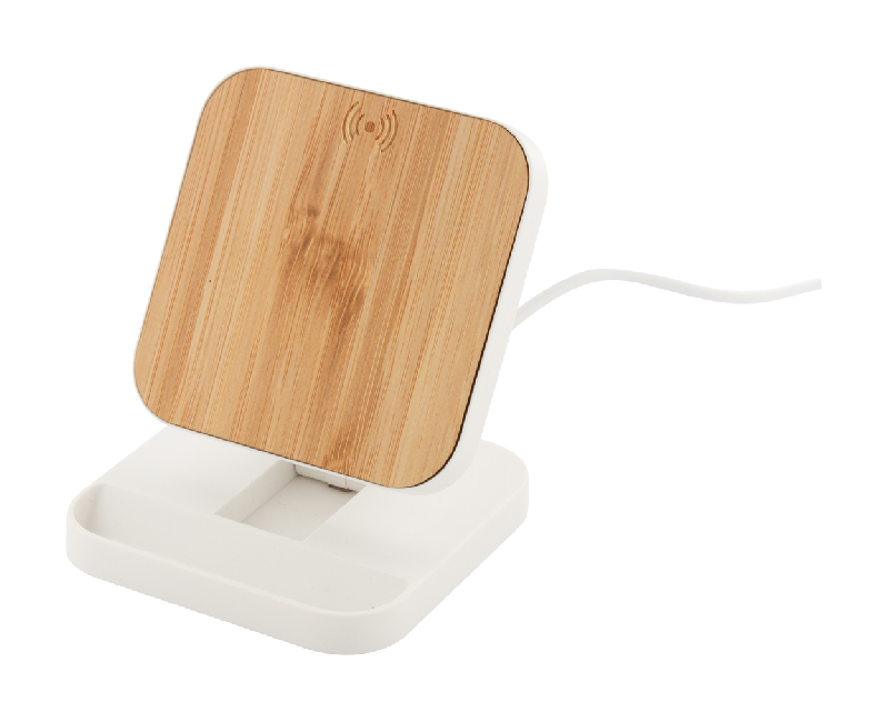 Support mobile en ABS recyclé - Chargeur rapide sans fil intégré 15W - Recouvert de bambou_0