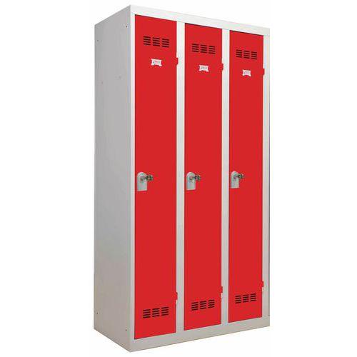 Vestiaire industrie propre 3 moraillon gris clair et rouge - Dimensions 900 x 500 x 1800 mm_0