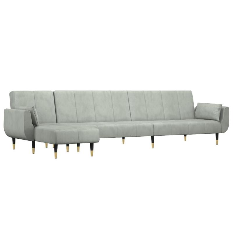 VidaXL Canapé-lit en forme de L gris clair 275x140x70 cm velours Modèle Corfou - 3157206_0