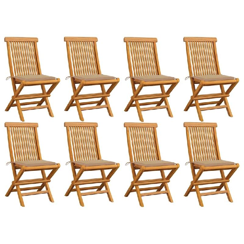 VidaXL Chaises De Jardin Et Coussins Beige Lot De 8 Bois Teck Massif - beige 3072920_0