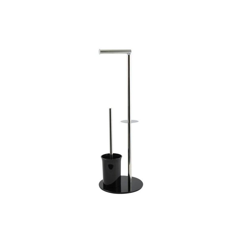 WellHome - Porte-rouleau avec brosse WC en acier inoxydable et verre Ø22x66cm couleur noire - noir inox WH17011_0