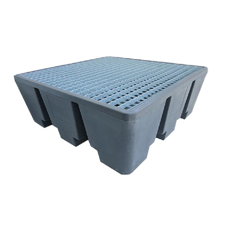 Bac de rétention 4 fûts ECO - PEHD - 475L - caillebotis acier galvanisé - Plast'Up Rotomoulage_0
