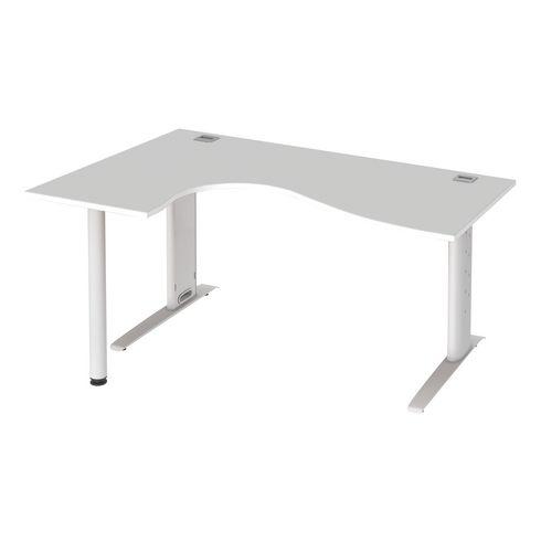 BUREAU COMPACT EXCELLENS L 160 CM BLANC RETOURÀ GAUCHE RÉGLABLE EN HAUTEUR PIÉTEMENT MÉTAL PLUS BLANC