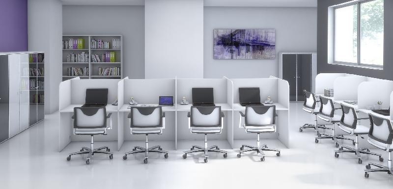 Bureaux call center version droite avec séparation en bois - Mobel Linea - Blanc, 80_0