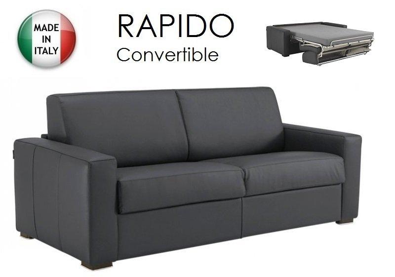 Canapé convertible express DREAMER cuir vachette gris - Matelas 140x197cm, 16 cm d'épaisseur, ouverture rapide_0
