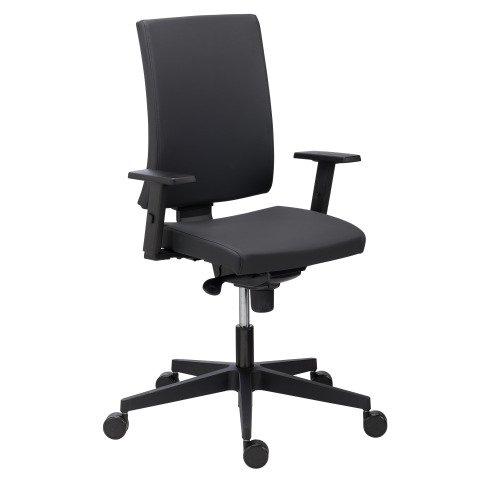 CHAISE DE BUREAU DIFESA SIMILI CUIR NOIR - DOSSIER HAUT AVEC ACCOUDOIRS RÉGLABLES 1D - MÉCANISME SYNCHRONE - PIEDS NOIR