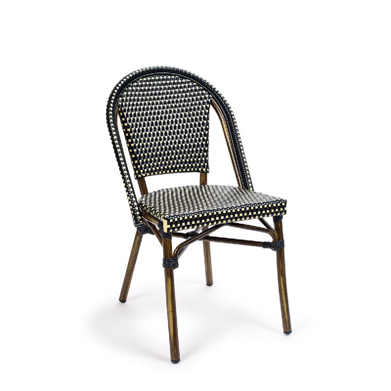 Chaise de terrasse paris - tressage noir et crème_0