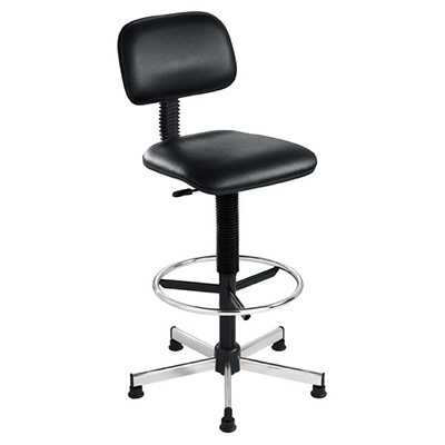 CHAISE DESSINATEUR SIMILICUIR NOIR PIÉTEMENT CHROME SUR PATINS