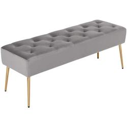 Décoshop26 - Banc banquette rembourré capitonné en tissu velours gris pieds métal doré BAN09008 - gris 3001081369601_0