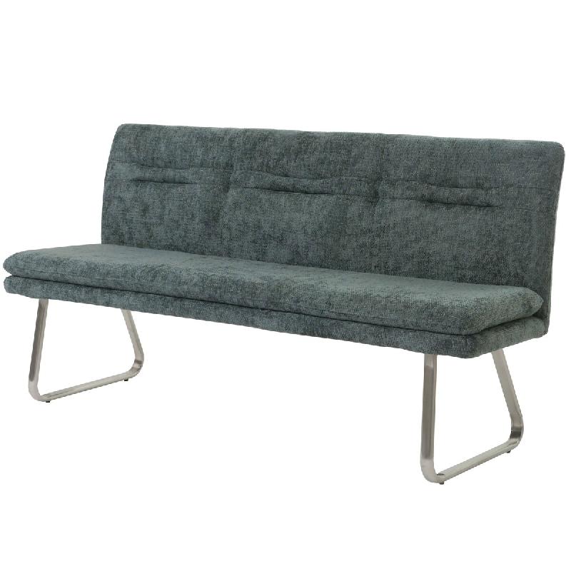 Décoshop26 - Banc de salle à manger banquette rembourré avec dossier en tissu chenille bleu-vert et acier inoxydable longueur 180 04_0005845 - bleu_0