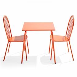 Oviala Business Ensemble table de jardin bistrot et 2 chaises en acier orange - Oviala - orange acier 109454_0