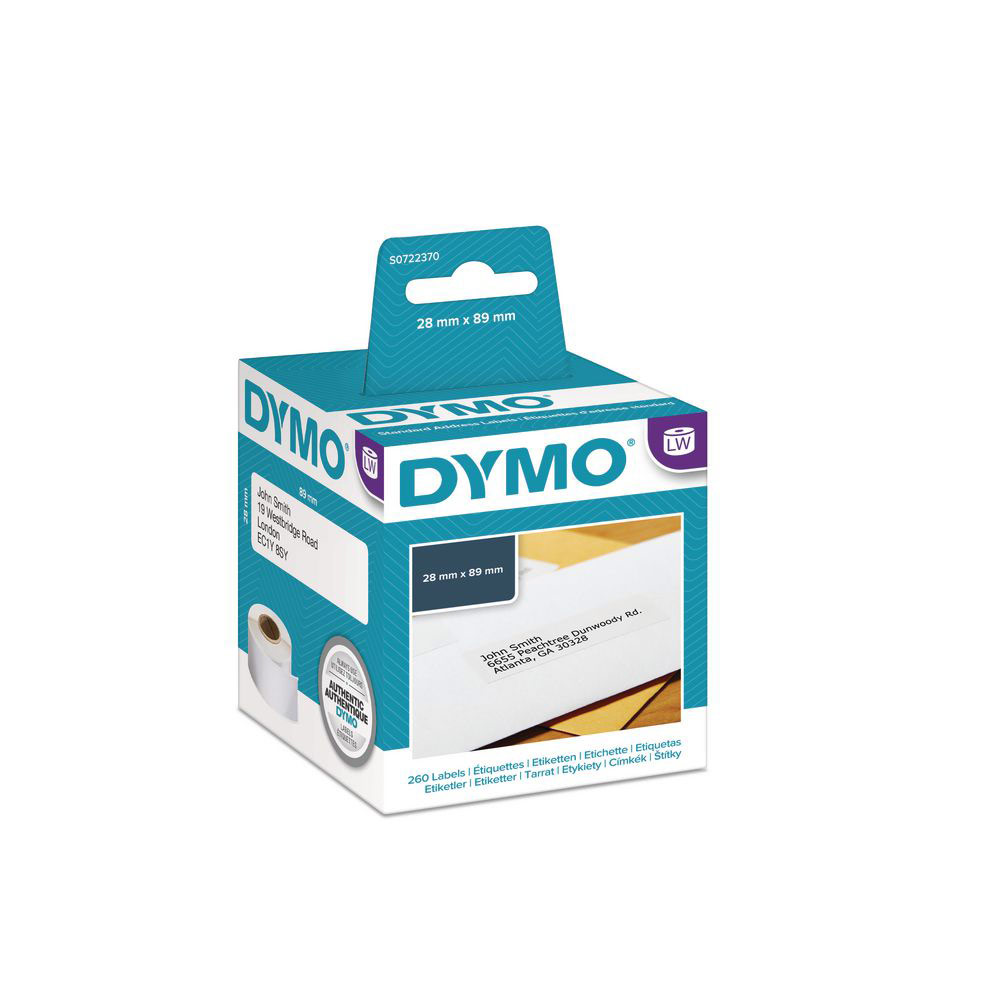 ETIQUETTE ADRESSE PAPIER 28 X 89 MM DYMO S0722370 BLANCHE - BOÎTE DE 2 ROULEAUX DE 130