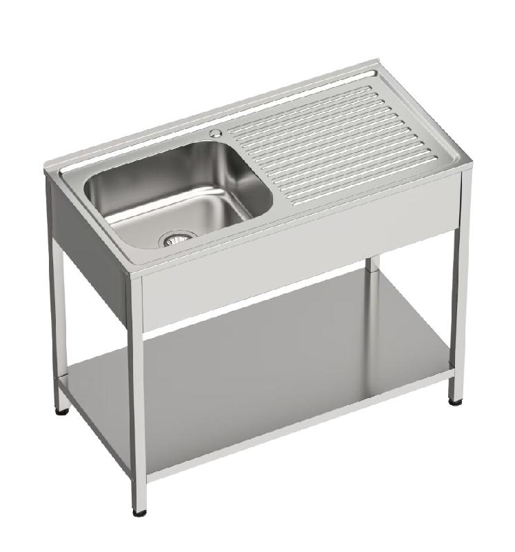Évier avec cuve à gauche et égouttoir, avec panneau frontal et étagère inférieure, acier inoxydable | 850 x 800 x 500 mm | Gasfrit - inox gf3203_0