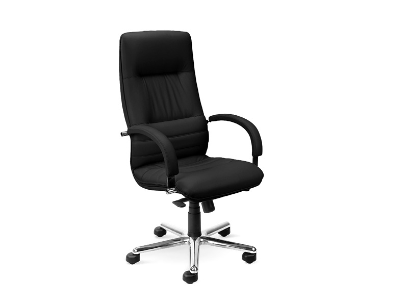 Fauteuil de direction Almeria - croûte de cuir, mécanisme basculant, piétement fonte d'aluminium poli, garantie 5 ans_0