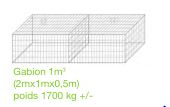 Gamme paysagiste gabion 1m³ - Dimensions 2m x 1m x 0,5m - Poids 1700 kg +/-_0