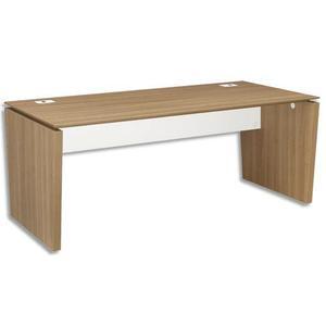Gautier Office - Bureau droit pieds panneaux avec passe-câbles - Merisier italien - L190 x H75 x P90 cm_0