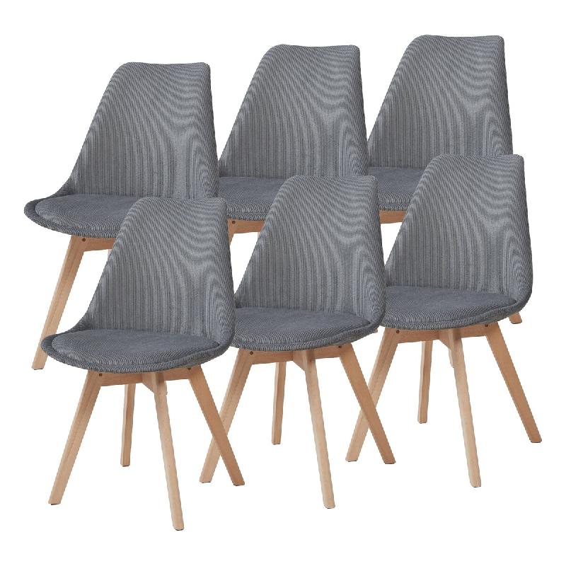 Helloshop26 - Lot de 6 chaises de salle à manger velours côtelé gris 03_0009894 - 3000224925698_0