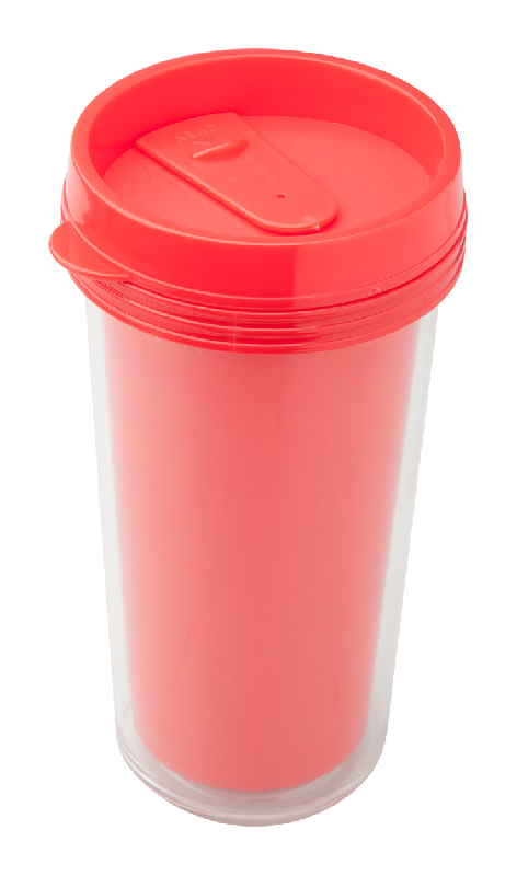Mug thermos publicitaire - Plastique à double paroi - 450 ml - Couleur rouge_0