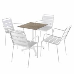 Oviala Business Ensemble table 60 cm marbre beige et 4 chaises en métal blanc - blanc aluminium 111599_0
