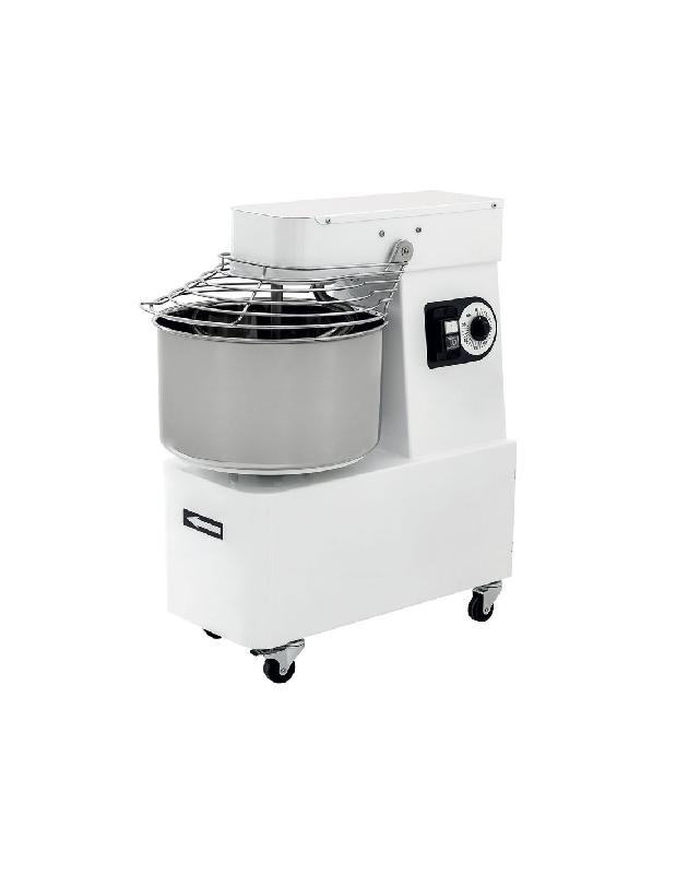 Pétrin professionnel à spirale - 22 litres, cuve et tête fixe, 1 vitesse, sur roulettes - IBM20_0