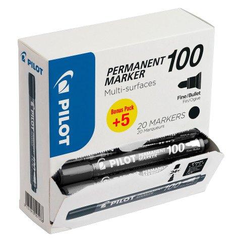 PACK DE 15 MARQUEURS PERMANENTS PILOT 100 POINTE CONIQUE 4,5 MM NOIRS + 5 OFFERTS