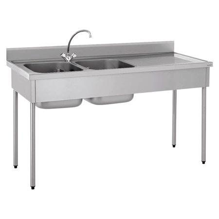 PLONGE - 2 BACS 600X500X320 MM - INOX - ADOSSÉE - 1400X700X900 MM - SANS ÉTAGÈRE_0