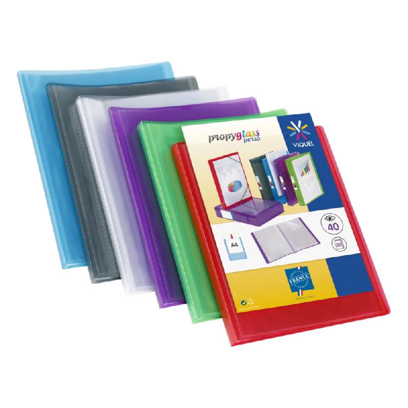 PROTEGE-DOCUMENTS PERSONNALISABLE VIQUEL PROPYGLASS - 20 POCHETTES - COUVERTURE POLYPROPYLENE - COLORIS ASSORTIS