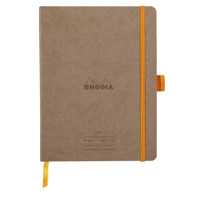 RHODIARAMA MEETING A5+ 160 PAGES MICROPERFORÉ PAPIER BLANC 90G AVEC ÉLASTIQUE + P-STYLO - TAUPE