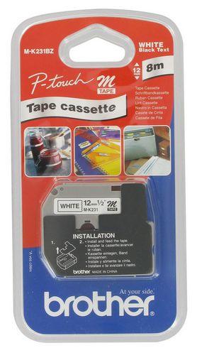 RUBAN NON LAMINÉ BROTHER 12 MM MK 231 BLANC ÉCRITURE NOIRE