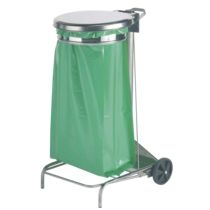 SUPPORT DE SACS POUBELLES ROULANT 110 LITRES ROSSIGNOL À PÉDALE INOX