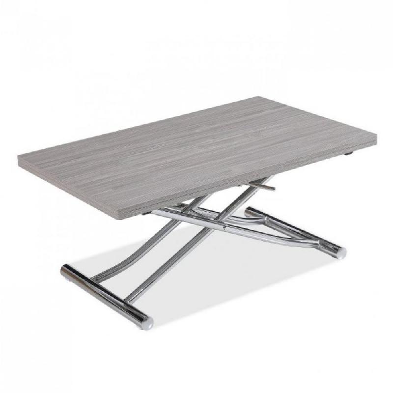 Table basse relevable extensible Trendy - Chêne gris/mélaminé, pied chromé - Dimensions 110 x 70/140 cm_0