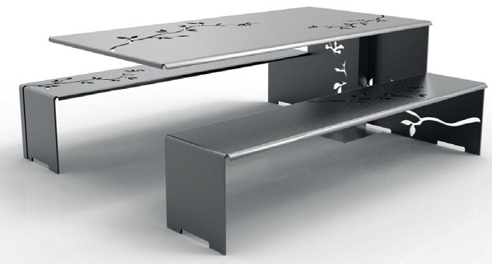 Table de pique-nique en acier - ARBORESCENCE - Ligne contemporaine avec motif végétal_0